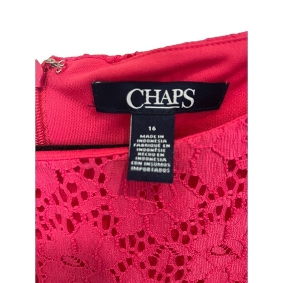 Chaps Pink Fit & Flare Floral Lace Sleeveless Back Zip Barbiecore Dress Size 16 - Picture 2 of 4
